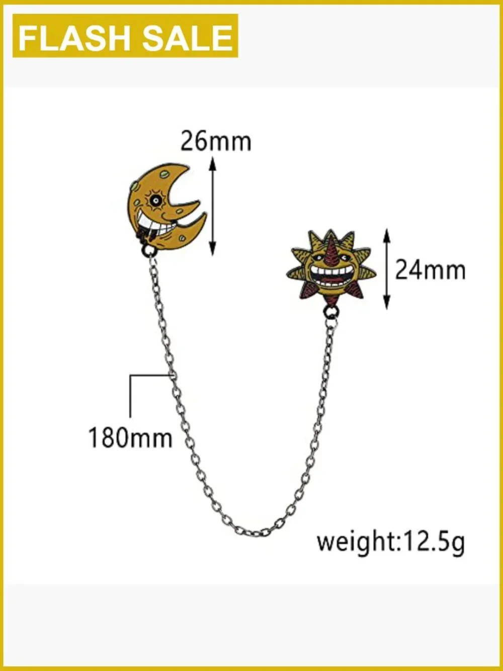3 Pcs Anime Soul Brooch Ring Necklace Set - Evil Sun Moon Pin Cosplay Jewelry